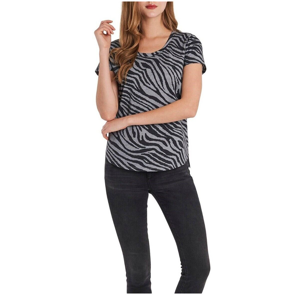 Vince Camuto Women Zebra Print Cotton Scoop Neck Casual T-shirt Top Size XL